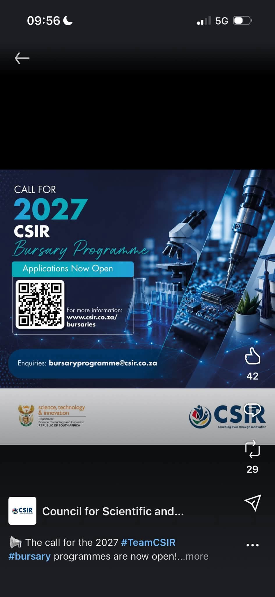 CSIR–Sasol Foundation Bursary Programme 2027